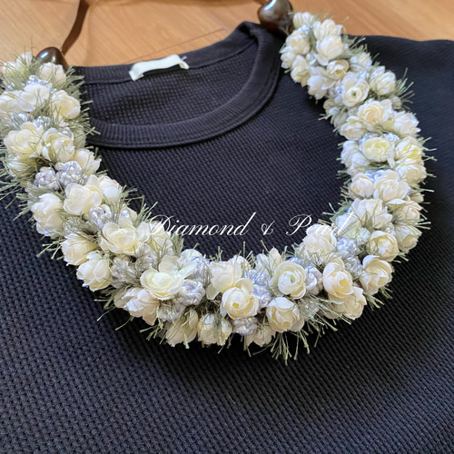 ウェディング⭐︎シルバーのクロシェットレイ ハワイアンリボンレイ