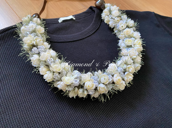 ウェディング⭐︎シルバーのクロシェットレイ ハワイアンリボンレイ