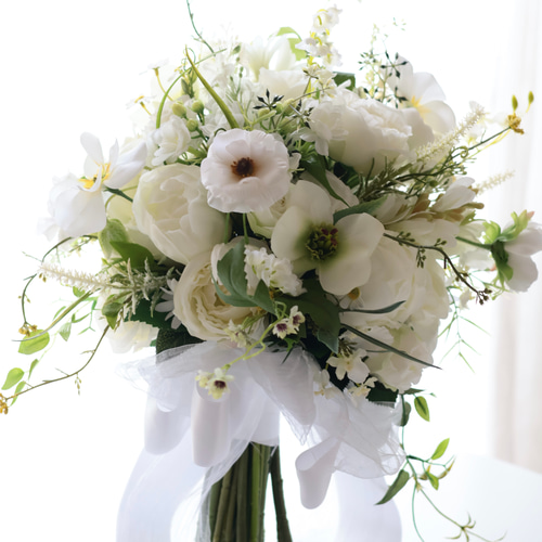 ウェディングブーケ アーティフィシャルフラワーブーケ ブートニア付き ホワイト ウエディングブーケ（ホワイトローズA）ブートニア込み ブーケ