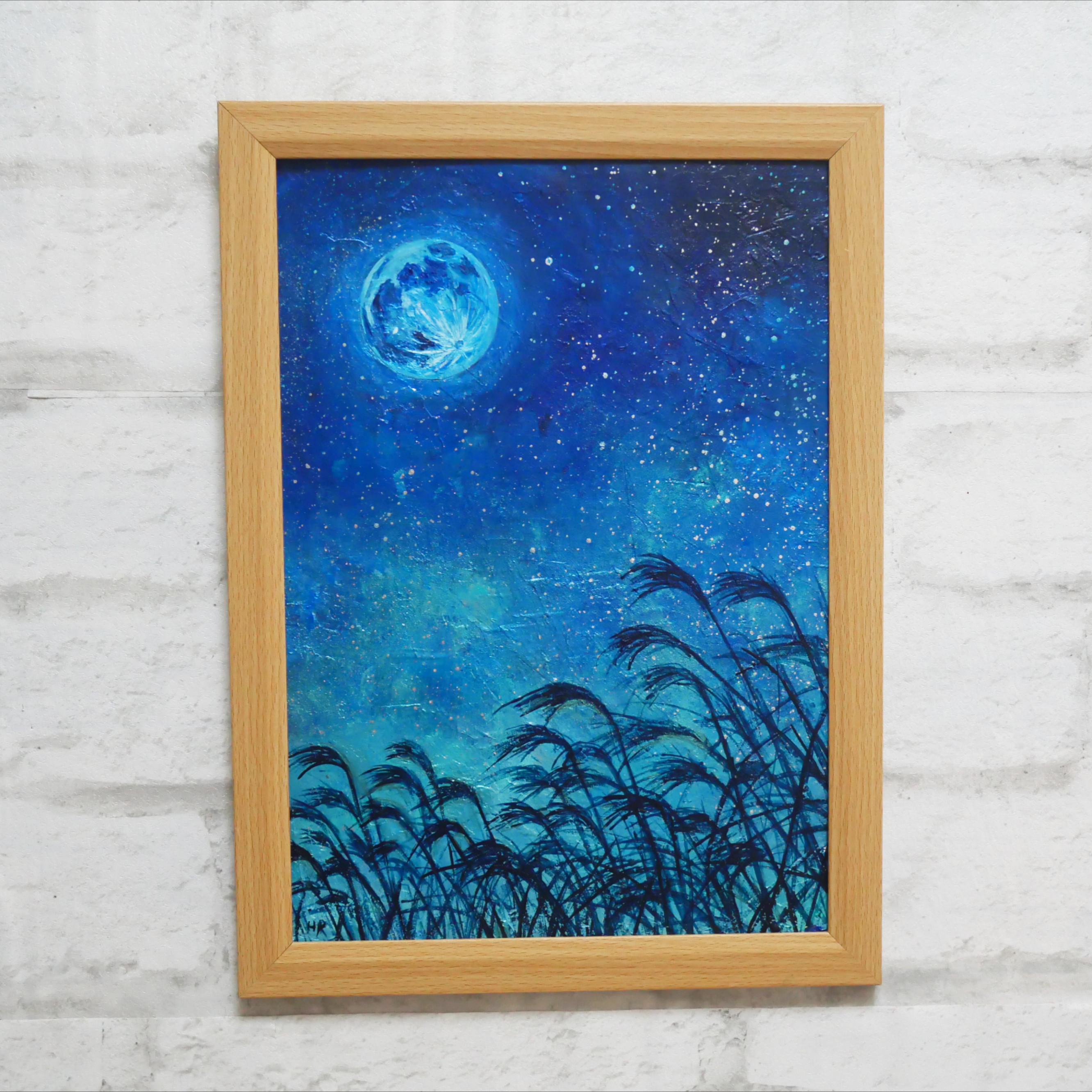 油絵 油彩 油彩画 絵 絵画【お月見のススキ】 | HIROSHI1990