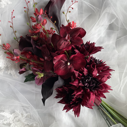 カラー、ダリア、胡蝶蘭、オリジナルデザインブーケ、ウェディング