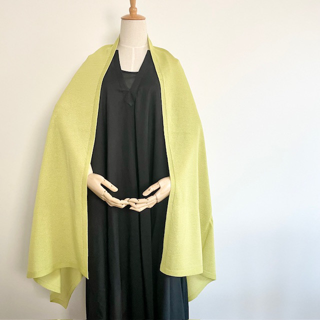 コットン　ニット大判ストール　レモンイエロー