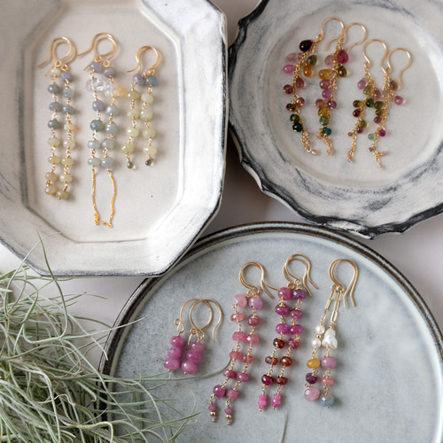 ピンクサファイアのピアス・イヤリング変更可・14kgf・天然石・9月の  