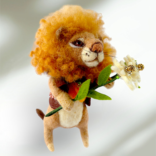 受注制作【羊毛ライオンとあなたの誕生花】 誕生日 出産祝い 記念日