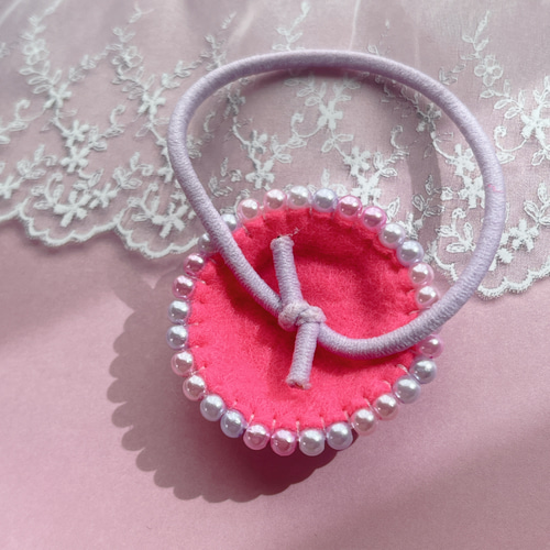 キラキラくるみボタン カフェシリーズ 27mm ビーズ刺繍 ヘアゴム