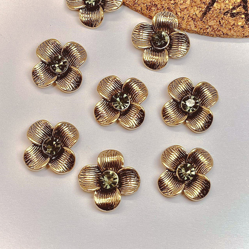 4個〉メタル ヴィンテージ ビジュー フラワー ゴールド ミニ パーツ  
