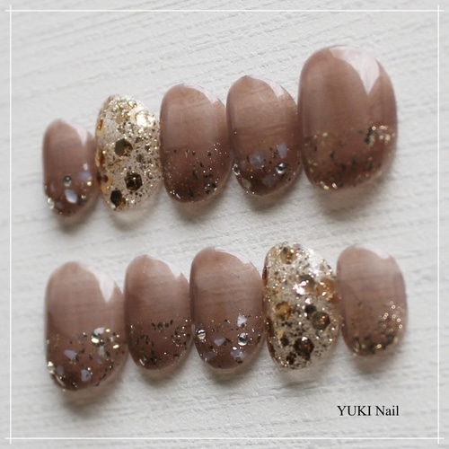クリアブラウンの秋ネイル ネイルチップ（つけ爪） yuki-nail 通販