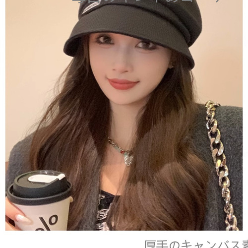 三合一漁師帽女性高級感大頭囲秋冬八角ベレー帽日系すっぴん隠し