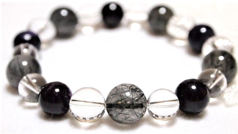 自分の進むべき方向へ導く* ブルールチルクォーツ・スギライト・水晶のブレスレット 腕輪 バングル 数珠