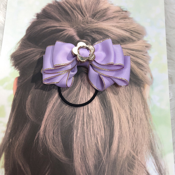 ヘアゴム♡セレシャムリボン♡マスタード♡ハンドメイド 巻き込み