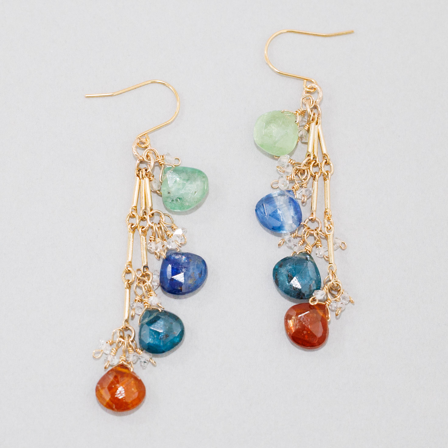 ウォーターカイヤナイト カイヤナイト パーキマーダイヤモンド ピアス イヤリング ピアスチャーム ロングピアス