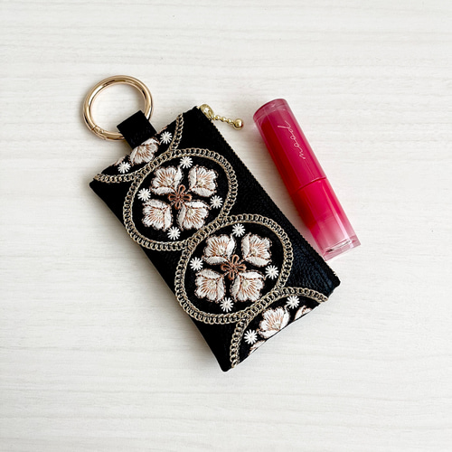 インド刺繍リボンのミニポーチ＊キーリング付き ポーチ TAMY'S FACTORY