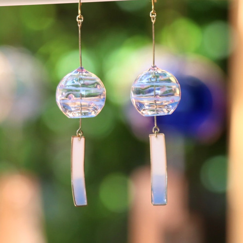 B マット ミニミニ風鈴風♥にゃんこ ヨーヨー ピアス/イヤリング