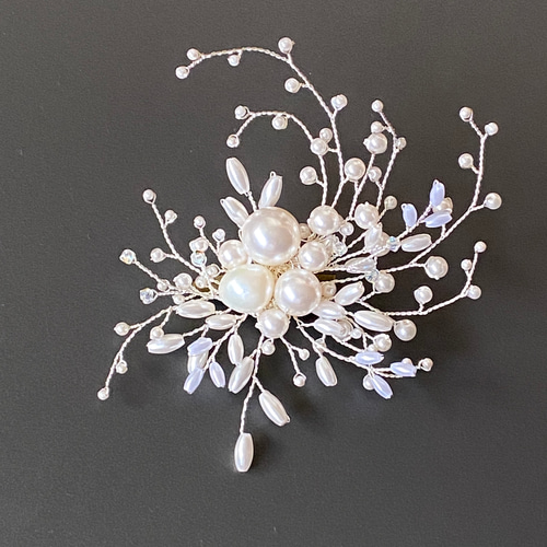 パールの花束小枝ブローチ(s)シルバー〈受注制作〉ウェディング、入学