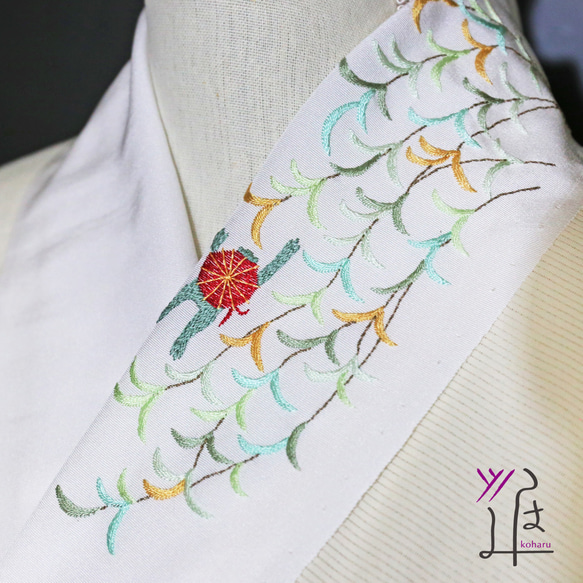 正絹刺繍半襟 菊桜