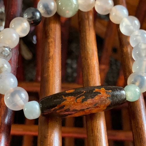 龍紋 皇帝龍五本爪 龍神天珠とミャンマー翡翠、龍紋瑪瑙のブレスレット