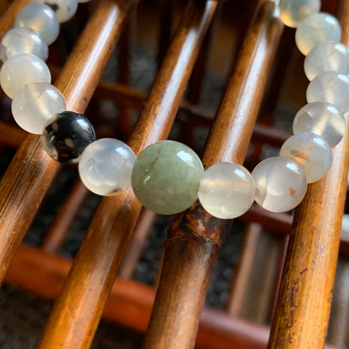 龍紋 皇帝龍五本爪 龍神天珠とミャンマー翡翠、龍紋瑪瑙のブレスレット