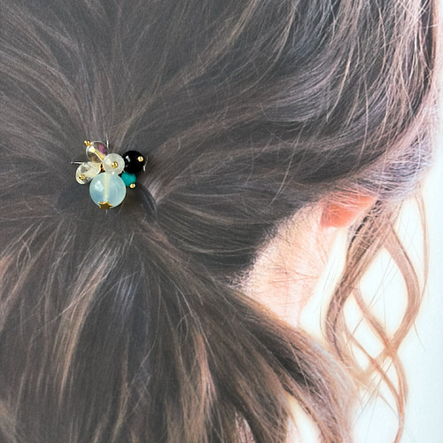 海と光の守り石｜アクアマリン×モリオン×ターコイズ 夏の2WAYヘアゴム