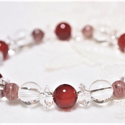 赤メノウ真珠純銀ハンドメイドブレスレット