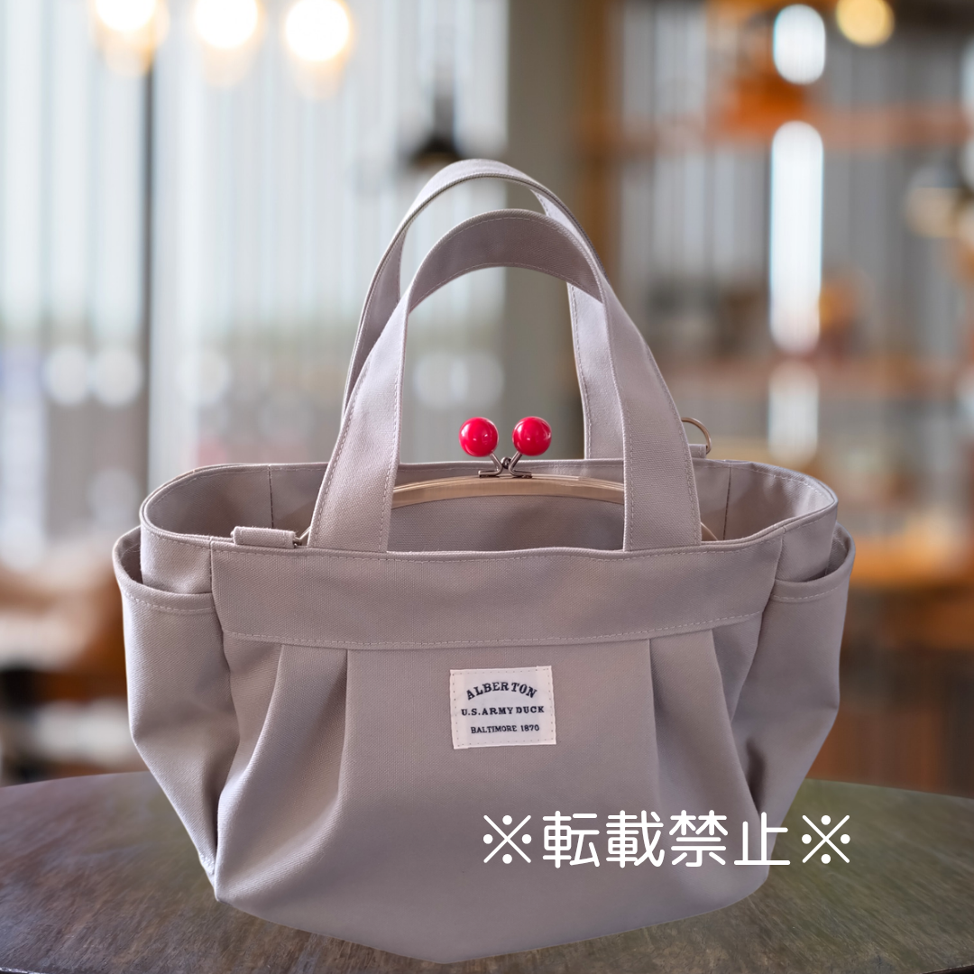 がま口好きさんに♪がま口インころんショルダートートバッグ グレー×赤玉※ショルダー付き