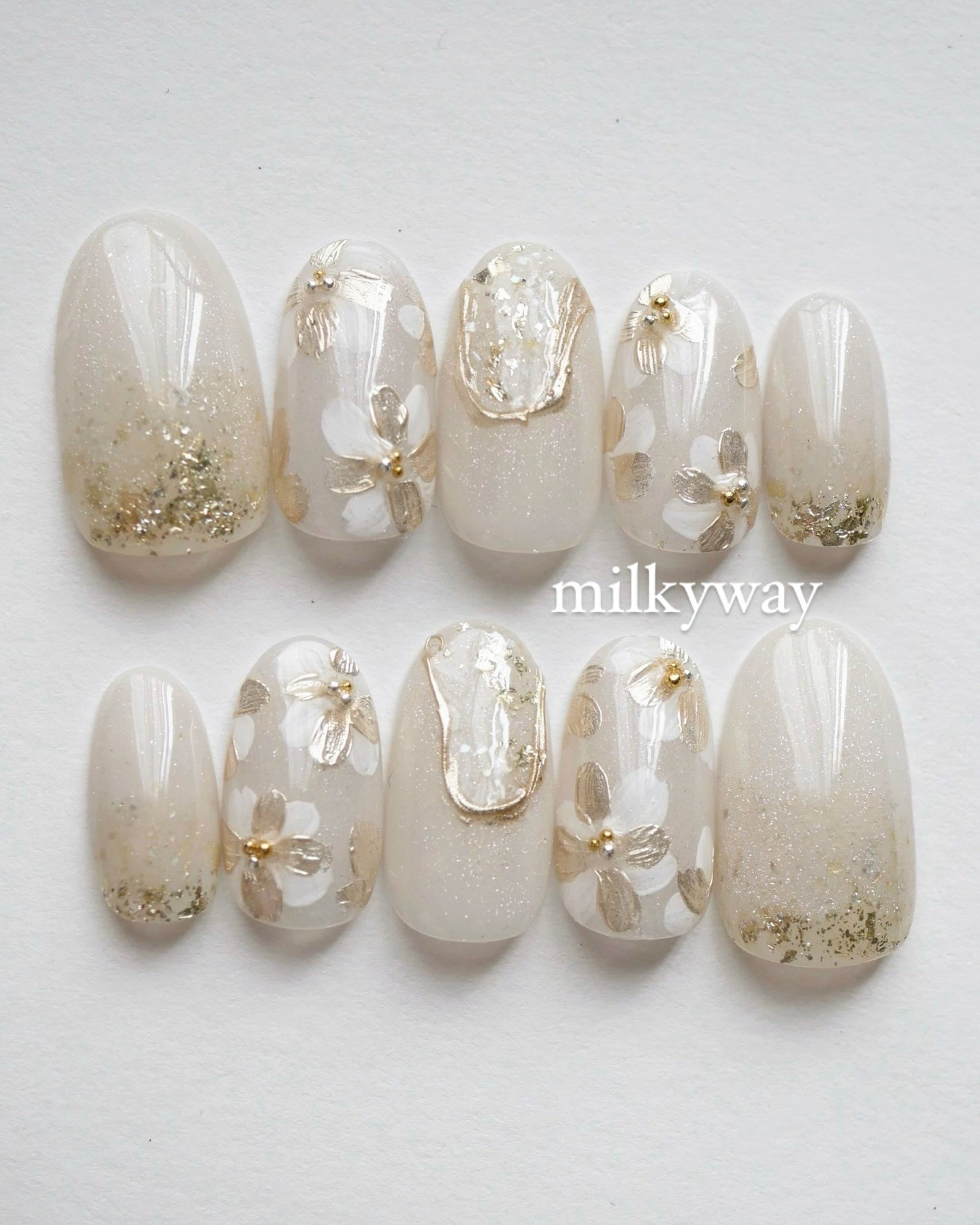 結婚式 フルオーダーネイル オーダー ブライダル 白 ネイルチップ キラキラ