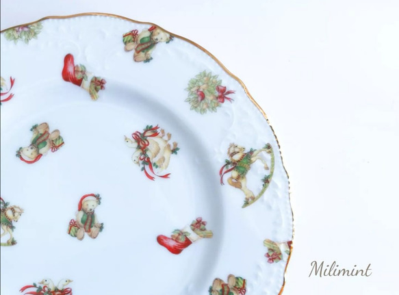 【受注制作】クリスマスパーティー♪ティーセット(カップ＆ソーサー、19.4cmプレート)　クリスマス食器　クリスマス柄 10枚目の画像