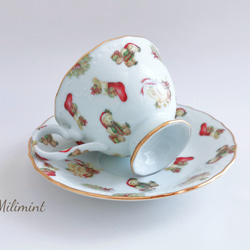 【受注制作】クリスマスパーティー♪ティーセット(カップ＆ソーサー、19.4cmプレート)　クリスマス食器　クリスマス柄 7枚目の画像