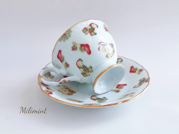 【受注制作】クリスマスパーティー♪ティーセット(カップ＆ソーサー、19.4cmプレート)　クリスマス食器　クリスマス柄 7枚目の画像