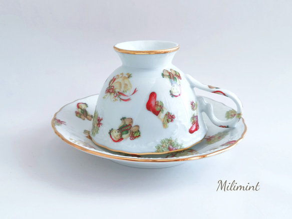 【受注制作】クリスマスパーティー♪ティーセット(カップ＆ソーサー、19.4cmプレート)　クリスマス食器　クリスマス柄 8枚目の画像