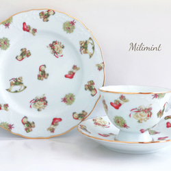 【受注制作】クリスマスパーティー♪ティーセット(カップ＆ソーサー、19.4cmプレート)　クリスマス食器　クリスマス柄 3枚目の画像