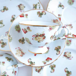 【受注制作】クリスマスパーティー♪ティーセット(カップ＆ソーサー、19.4cmプレート)　クリスマス食器　クリスマス柄 1枚目の画像