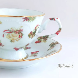 【受注制作】クリスマスパーティー♪ティーセット(カップ＆ソーサー、19.4cmプレート)　クリスマス食器　クリスマス柄 5枚目の画像