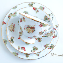 【受注制作】クリスマスパーティー♪ティーセット(カップ＆ソーサー、19.4cmプレート)　クリスマス食器　クリスマス柄 2枚目の画像