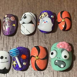 A54 ハロウィン ゾンビ ミイラ おばけ お菓子 かぼちゃ ネイルチップ 3枚目の画像