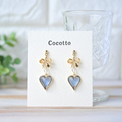推し活】ブルーハートとリボンのピアス/イヤリング ピアス（スタッド