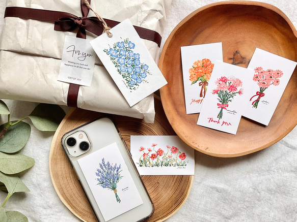 ミニカードーflowersー【orange roses】スマホ　インナーシート　花束　ブーケ　メッセージ　バラ 3枚目の画像