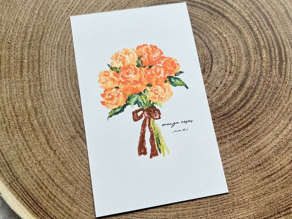ミニカードーflowersー【orange roses】スマホ　インナーシート　花束　ブーケ　メッセージ　バラ 2枚目の画像