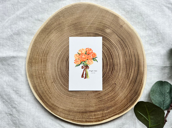 ミニカードーflowersー【orange roses】スマホ　インナーシート　花束　ブーケ　メッセージ　バラ 1枚目の画像