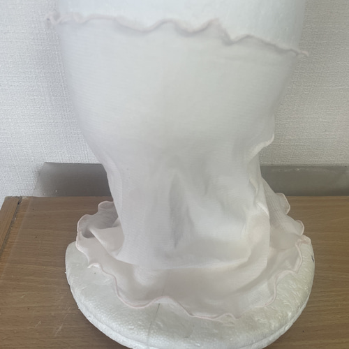 綿100%手染めピンクホワイトレースシングルウェーブ手作りネック  