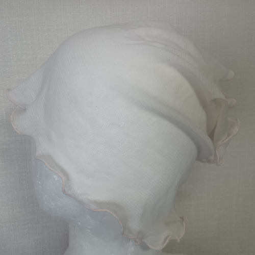 綿100%手染めピンクホワイトレースシングルウェーブ手作りネック  