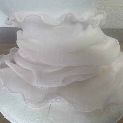 綿100%手染めピンクホワイトレースシングルウェーブ手作りネック  