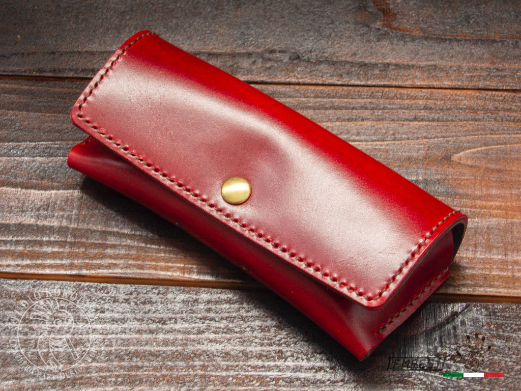 【イタリアンレザー】IBIZAメガネケース　ディープレッドxコーヒー