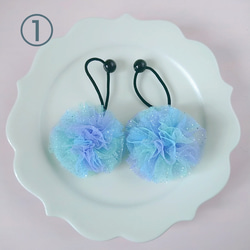 2個セット♡レインボーカラーのポンポンチュールりぼん　虹色　ボンボン　ヘアゴム 4枚目の画像