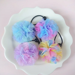 3個セット】キッズ ハンドメイド リボン ヘアゴム フリル ピンク