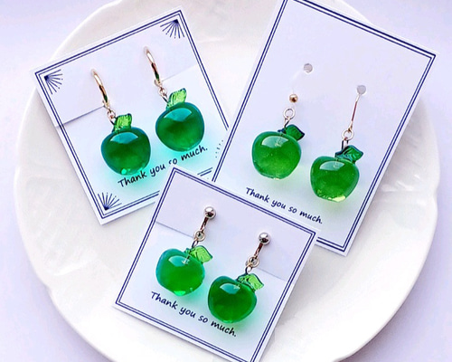 訳アリ品】青りんご(大)のイヤリング・ピアス／青リンゴ 青林檎
