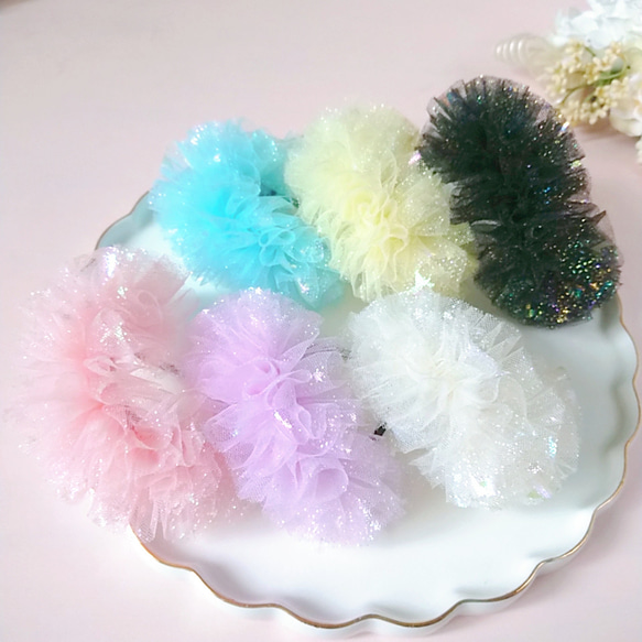 星柄チュールのハーフリボンシュシュ シュシュ Lilyiris リリー