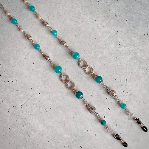 長さ調節可能 結び玉メガネチェーン 55〜70㎝ シルバーD①