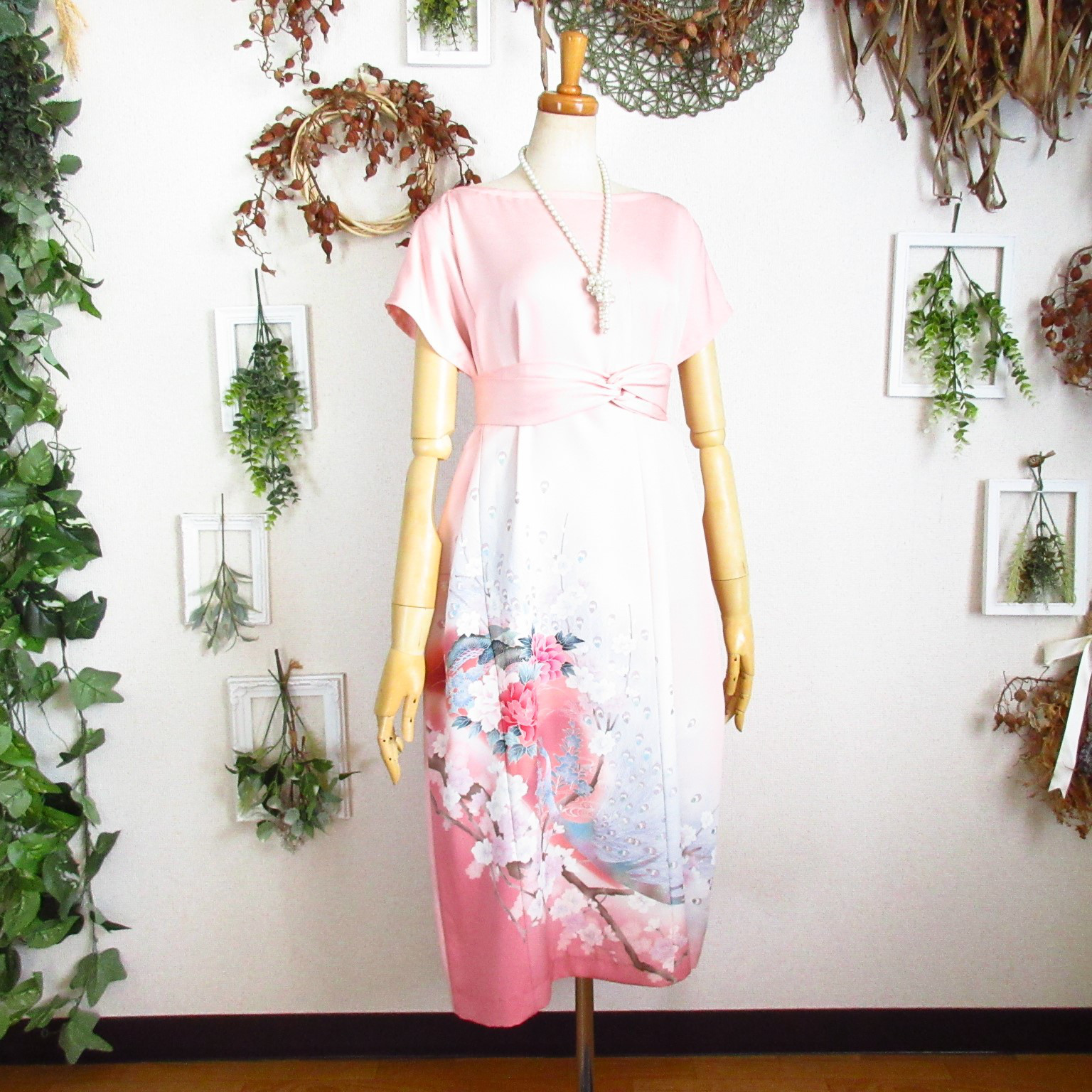 大きめサイズ】着物ドレス◎孔雀◎細見え縦長シルエット&オール  