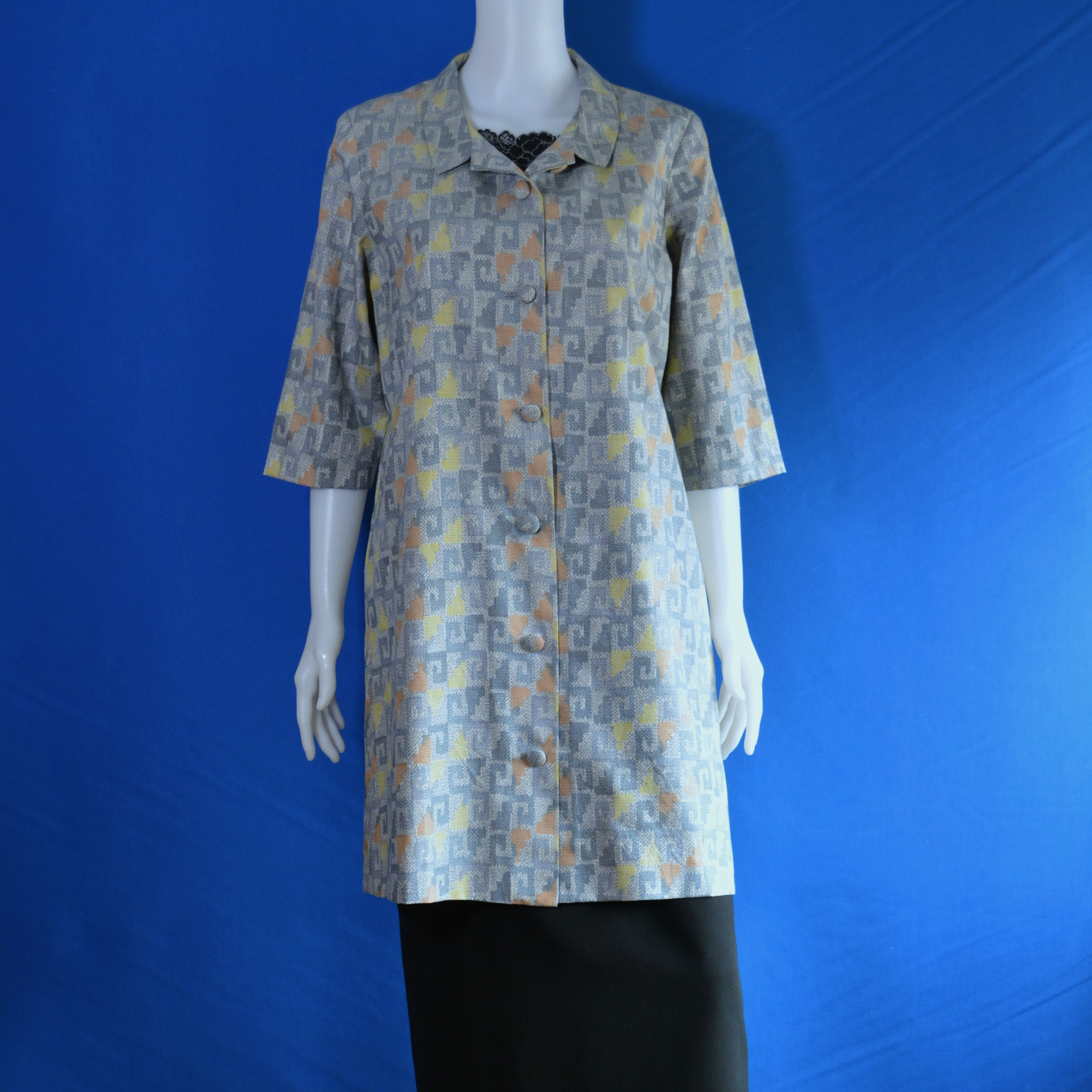 着物リメイク 　ロングブラウス＆ロングジャケット（大島紬着物地）五分袖