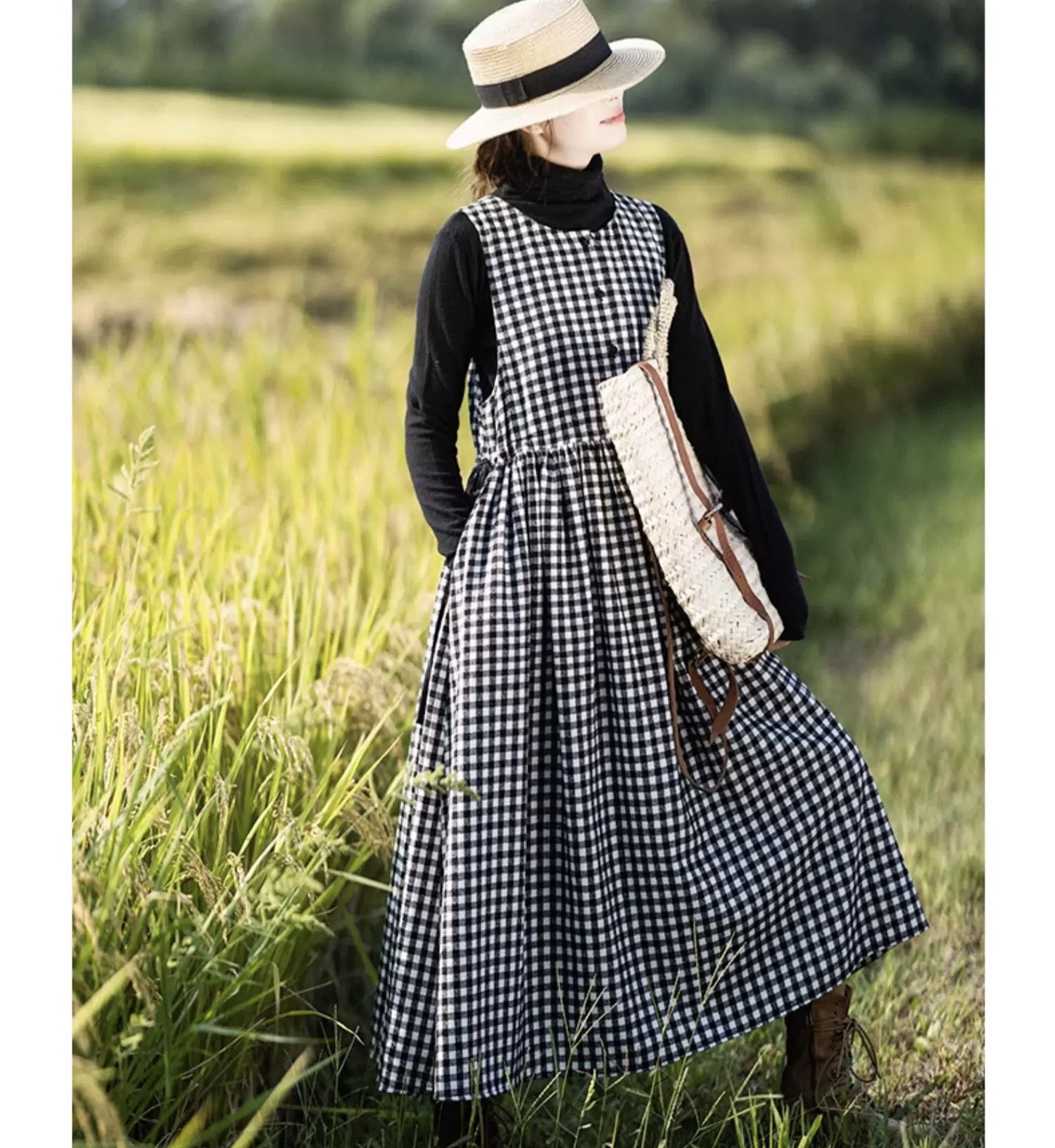 ストロベリーラビットリボン柄ジャンスカ　ギンガム　ワンピース